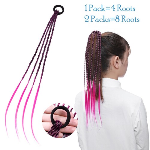 1-2PCs Colored Hair Extensions Braided Ponytail for Girls Women Kids Hair Rings - Picture 15 of 32