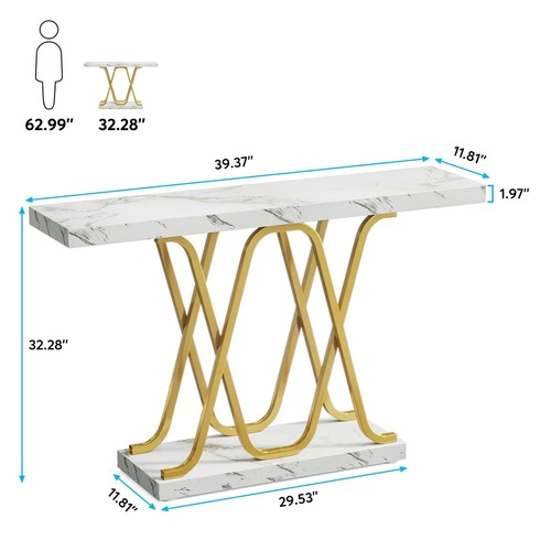 Modern Faux Marble Wood Console Table Entryway Hallway Table with Metal Base 39" - Picture 4 of 8