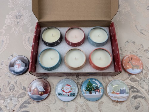 Scented Candles Christmas Set, Portable Tin Gift Set in Pack of 6,Natural Soy Wa - Picture 2 of 3