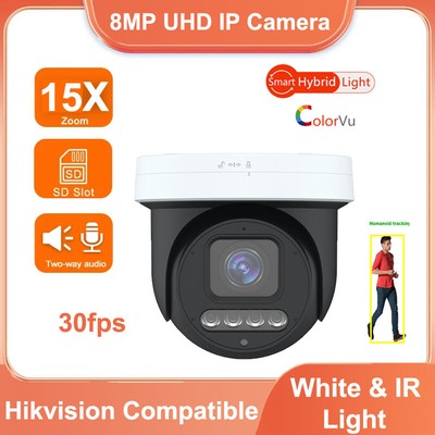 4K 8MP 15X Zoom PoE Security Camera PTZ Auto Tracking 2-Way Audio Dual Lights