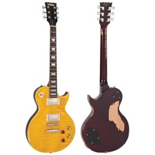 Vintage V100mrpgm Icon Solid Body Electric Guitar, Distressed Lemon Drop