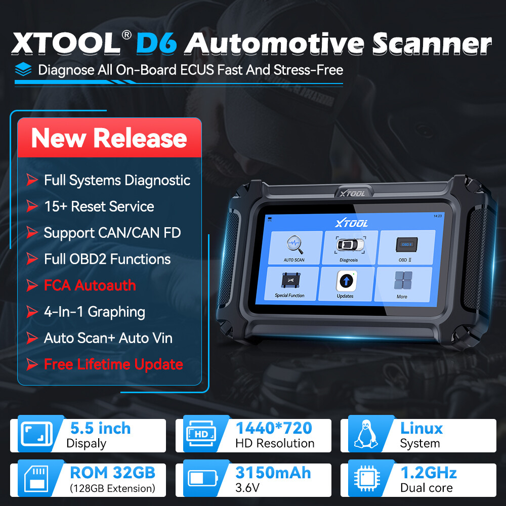 XTOOL D6 OBD2 Scanner Auto Full System Diagnostic Tool 15+ Resets Free Update