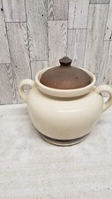Vintage McCoy Pottery 2 Handled Brown & Cream Bean Pot With Lid 342 Made in USA