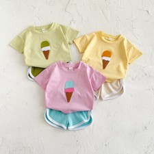 Summer Baby Clothes Sets Ice Cream Patch T-shirt Tops+Shorts Clothes 2Pcs/Set