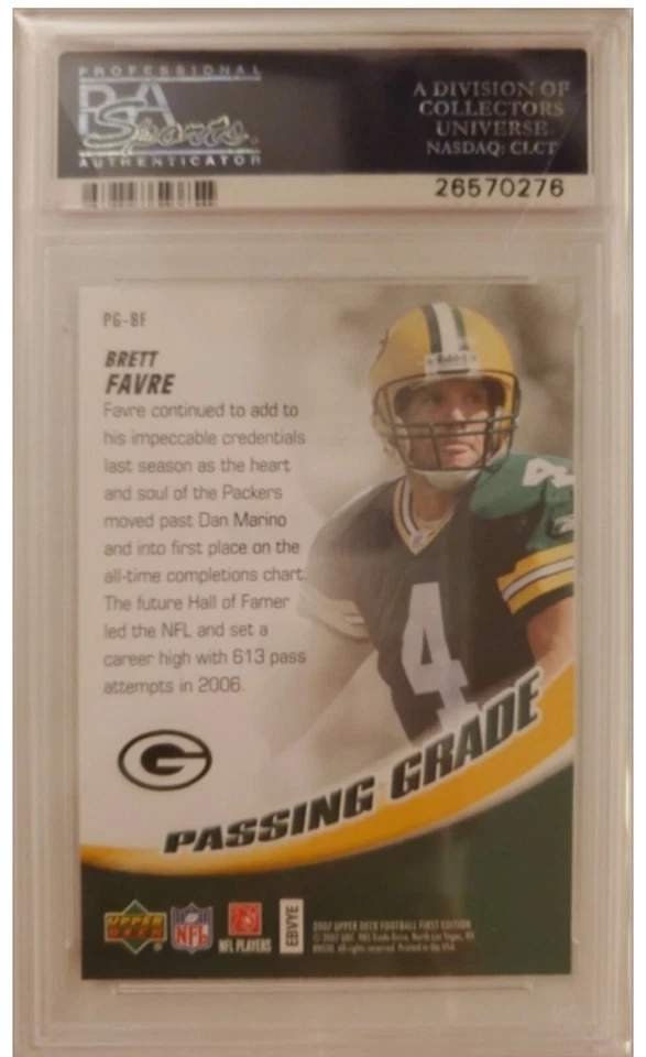 2007 Upper Deck First Edition Brett Favre PASSING GRADE card graded PSA 10 POP 3 - Image 2 of 2