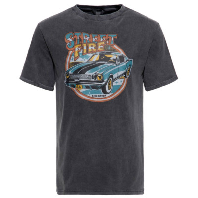 King kerosin Herren Print T-Shirt Street Fire in Enzym Acidwash black