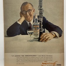 1958 Smirnoff Vodka Print Ad Benny Goodman Clarinet Music Vtg King Swing Retro