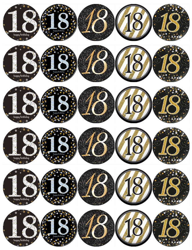 30x 18th Birthday Black And Gold Cupcake Toppers Edible Wafer Paper Fairy Cakes