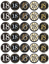 30x Topper per Cupcake 18° Compleanno Nero e Oro Cialda Commestibile Carta Torte Fate