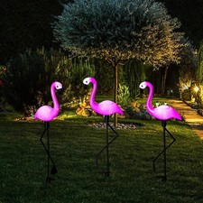 Set Di 3 Energia Solare LED Fenicottero Rosa Scultura Giardino Paletti