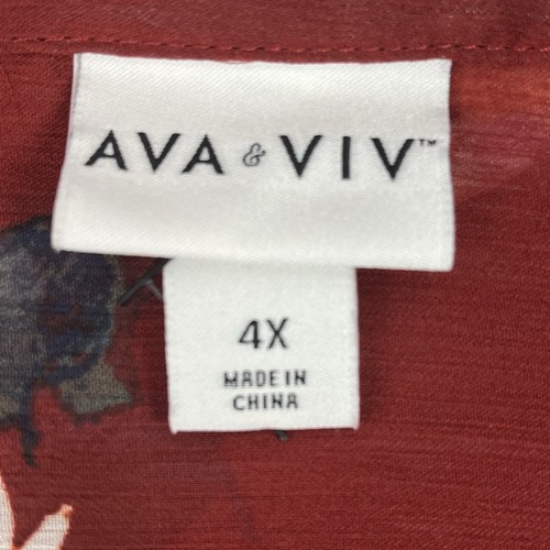 Ava Viv Womens Semi Sheer Blouse Red Floral Button Front 4X - Picture 8 of 9