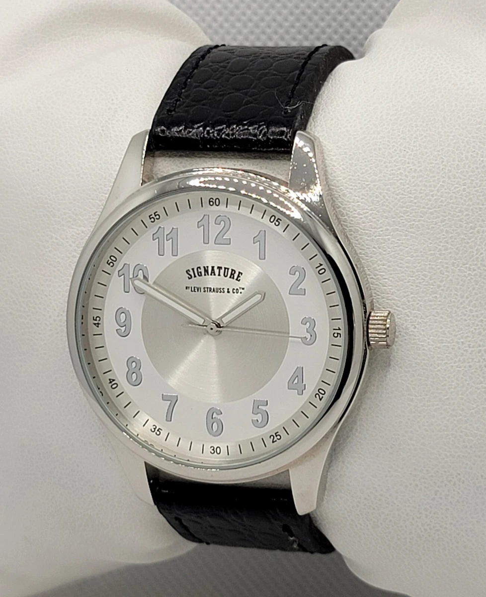 Mens Levi Strauss Signature Round Silver Tone Black Leather Band Watch 84 112 G5