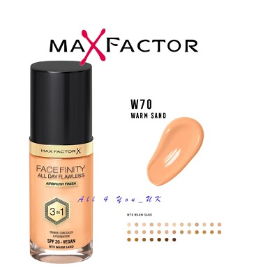 MAX FACTOR FACEFINITY ALL DAY MAKELLOS 3 IN 1 VEGANE FOUNDATION W70 WARM SAND