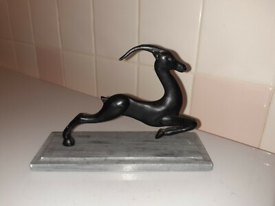 Crowing Touch Metal Leaping GAZELLE Figurine with Marble Base, Taiwan R.O.C.