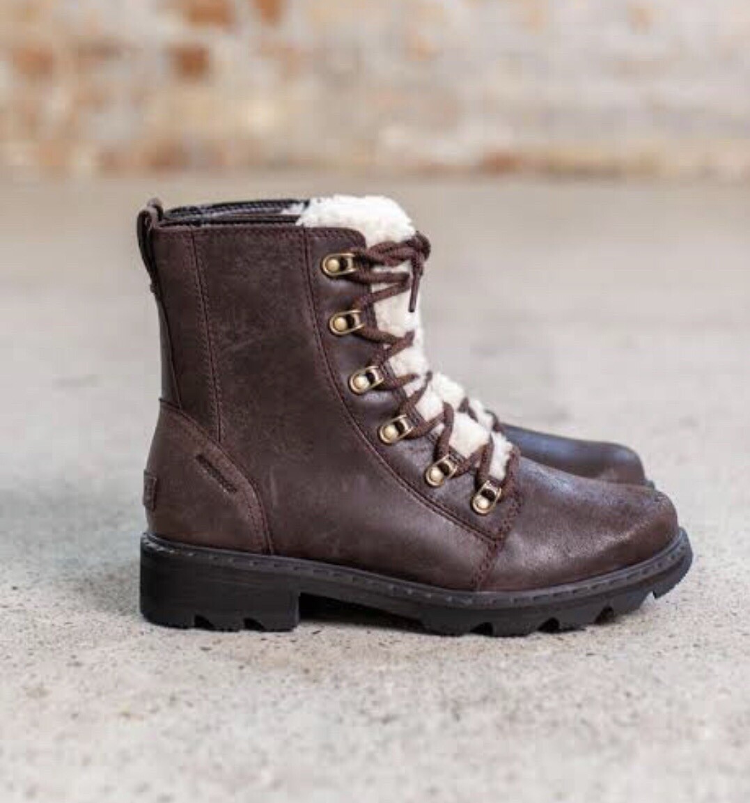 $200 New SOREL Women's Lennox Lace Cozy Brown Leather Boots M NEW