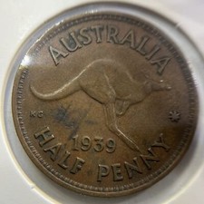 1939 Half Penny Coin - Very Fine - Roo Scarce Date King George VI