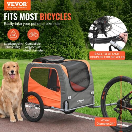 Dog Bike Trailer 66Lbs Foldable Pet Cart Quick Release Wheels Reflectors - Picture 2 of 7