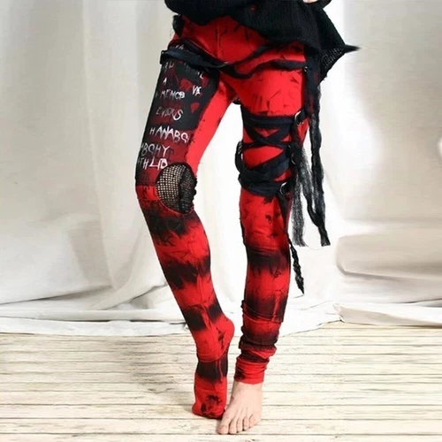 Damen Steampunk Gothic Hosen Kariert Cargohose Freizeithose Leggings Cosplay DE* - Bild 6 von 13