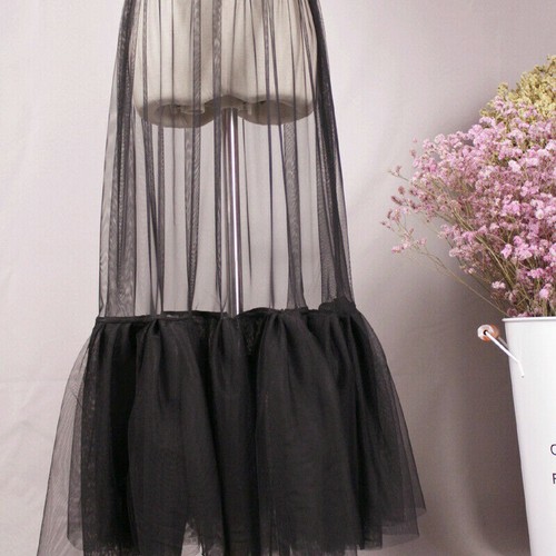 Women Sheer Mesh Skirt Ruffle Pleated Elastic Waist Tulle See-through Underskirt - Picture 5 of 12