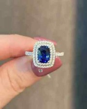 1.90Ct Cushion Cut Lab-Created Sapphire Halo Engagement Ring White Gold Plated