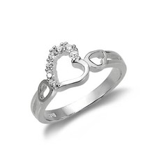 Sterling Silver & CZ Crystal Interlocking Hearts Ring UK Size I-W