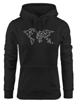 Hoodie Damen Weltkarte World Map Low Polygon Kapuzen-Pullover Moonworks 