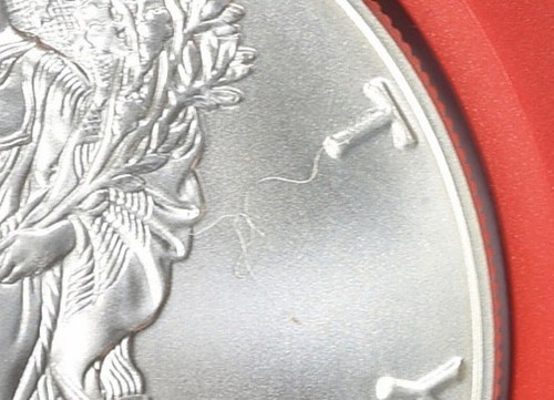 2016 Obverse Retained Struck Thru Hair or Thread NGC MS69 Silver Eagle Error - Picture 5 of 7