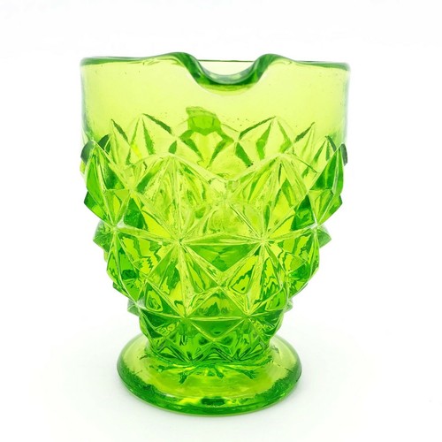 Vintage Green Pattern Glass Footed Creamer with Handle - Picture 5 of 11