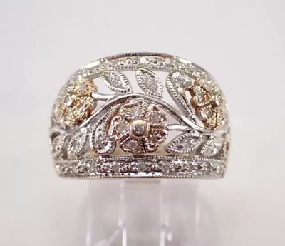 3Ct Round Cut Real Moissanite Flower Engagement Ring 14K Two Tone Gold Plated