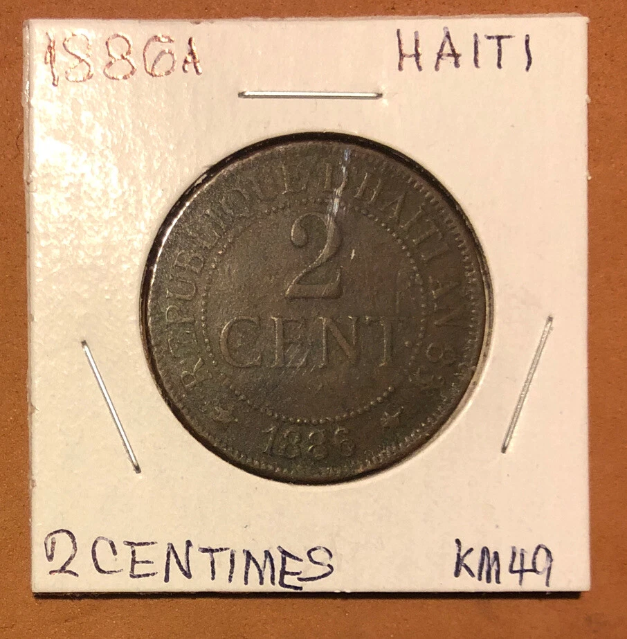 1886 A Haiti 2 Centimes Coat Of Arms Bronze Collectible Coin Paris Mint KM#49 - Image 3 of 4