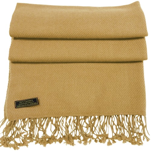 Light Brown 100% Cashmere Shawl Pashmina Scarf Hand Made in Nepal CJ Apparel NEW - Picture 3 of 12