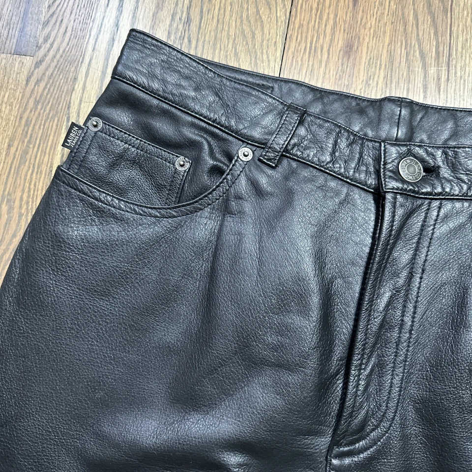 Ralph Lauren Green Label Black Leather Jeans Pants SZ 10 30x32 Biker Moto *Smoke - Image 3 of 4