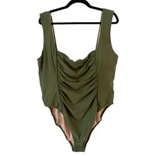 J. Crew Safari Green Ruched Square Neck One Piece UPF 50 Swimsuit Size 24 NEW