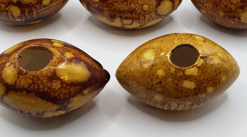 8 Vintage Football Macrame Beads Ceramic 2.5" Long Browns Prolate Spheroid - Picture 5 of 9