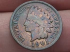 1901 Indian Head Cent Penny- Fine Details, Toned