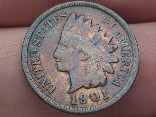 1901 Indian Head Cent Penny- Fine Details, Toned