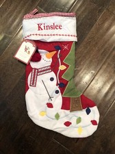NWT Pottery Barn Kids Red Gingham Quilted Snowman Christmas Stocking Kinslee