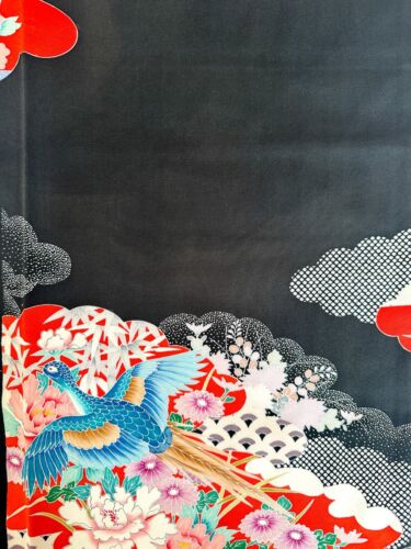 Vintage japanischer Kiomono Stoff Seide ausgewählt aus Kuro-Tomesode 68" x 14" v431 - Bild 3 von 10