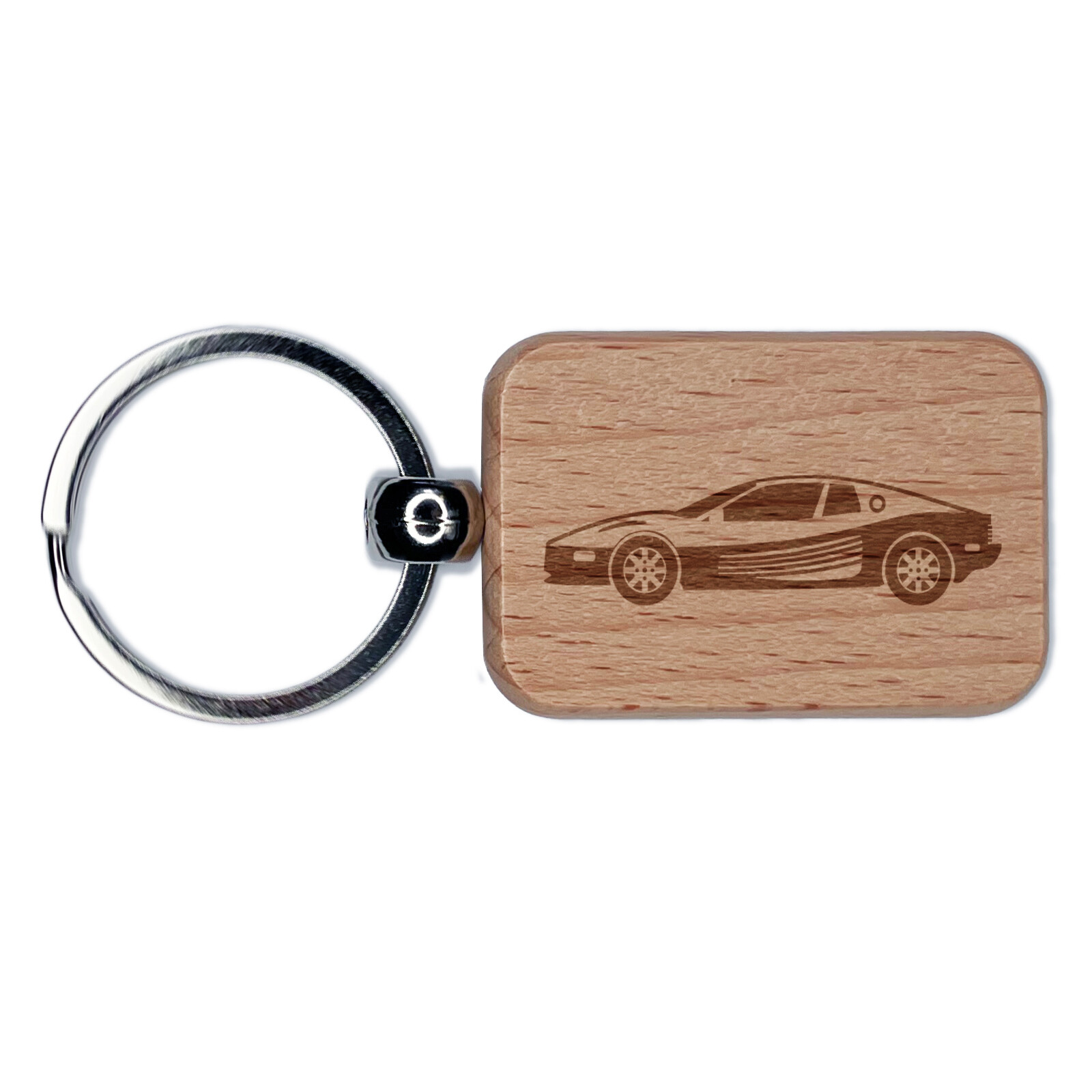 Classic Sports Car Fast Vehicle Engraved Wood Rectangle Keychain Tag Charm