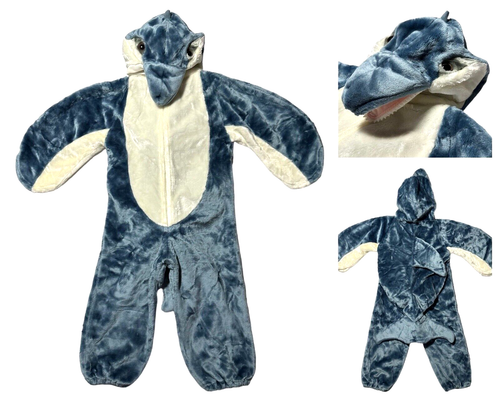 CHOSUN Delfin Kunstfell Plüsch Kapuze Kostüm Kinder L 10-12 blau-grau weiß