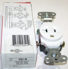 New Pass & Seymour 5351-W Heavy-Duty Single Receptacles 20A 125V White 