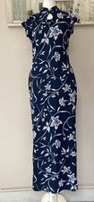 Charlotte Halton Contemporary Maxi Blue Dress UK 12 White Textured Flowers
