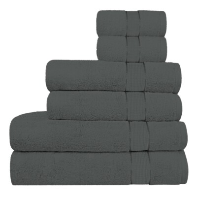Gray Towel Set of 6, 600 GSM Bath Towels, 100% Premium Cotton