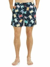 GEORGE MEN'S SWIM TRUNKS ELASTIC WAIST DRAWSTRING NAVY TURTLES 6" INSEAM M,2X,3X