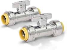 1/4 Turn Straight Stop Valve Water Shut Off 1/2 x 1/2 Inch Push Chrome Pack of 2