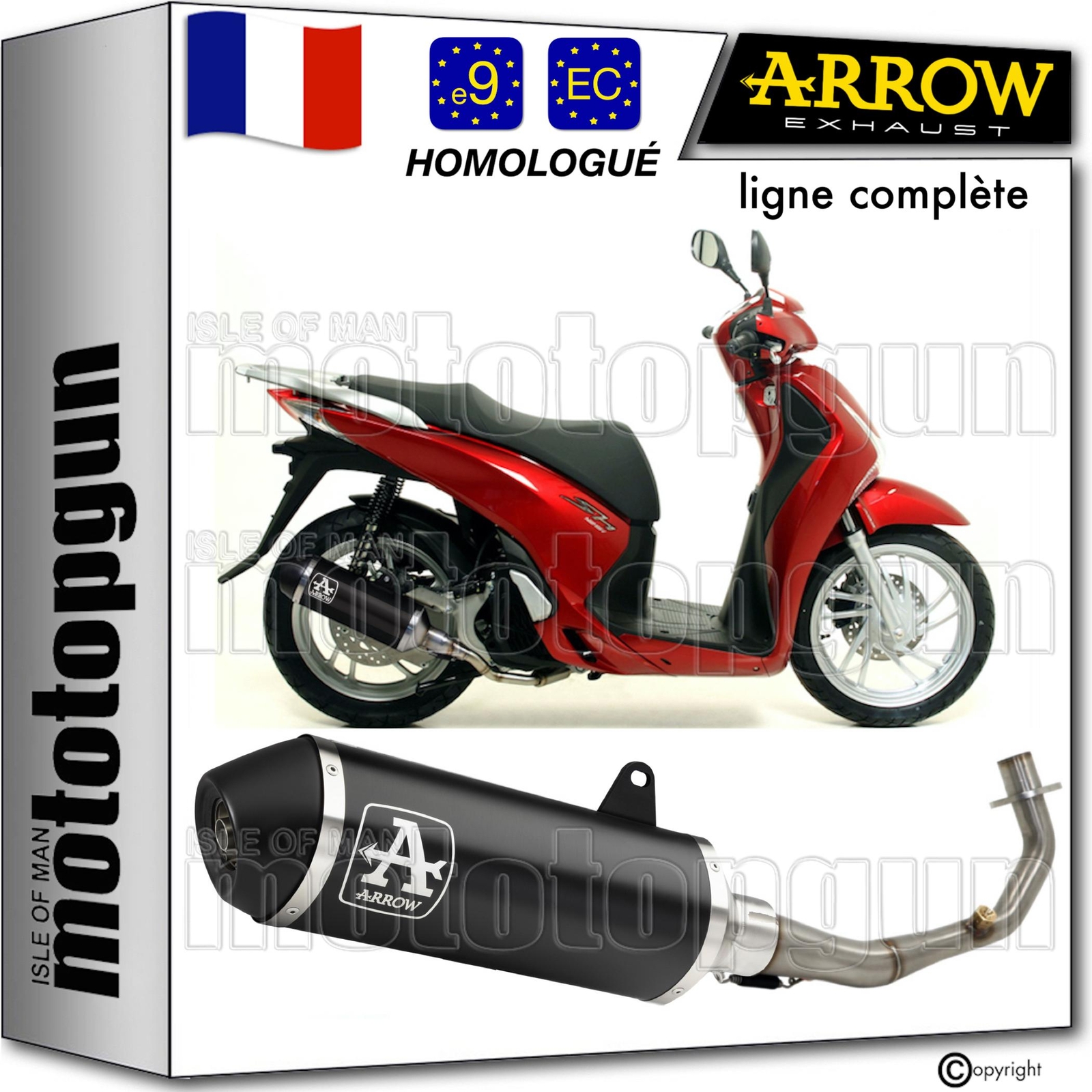 Ligne d'échappement Arrow Urban noir homologuée pour scooter Honda SH 150 i ABS 2012