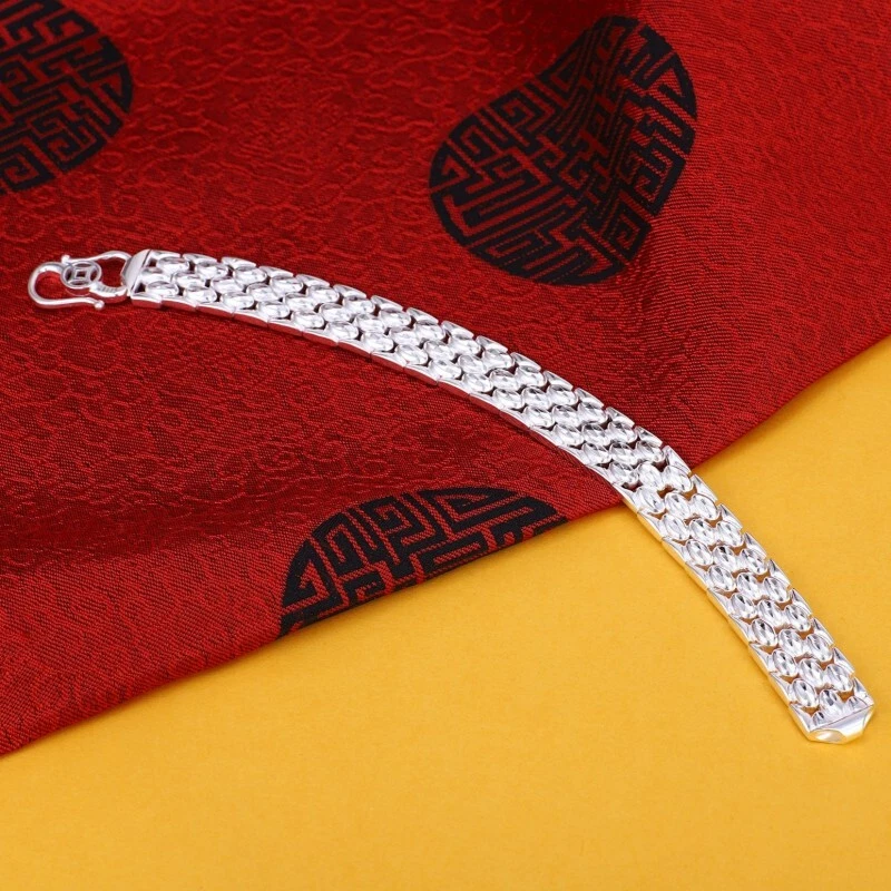 Real 990 Fine Silver Bracelet Women Men 14mm W Watch Link Chain 7.1-8.26inch - Image 3 of 4