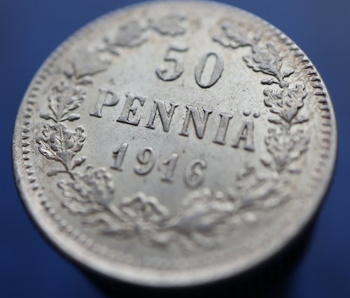 50 Pennia 1916 S - Original Finland / Russia Silver coin KM# 2.2 error - #R600 - Picture 3 of 6