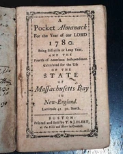 Rare 18th Century AMERICAN Revolutionary War Era 1780 Boston MA POCKET ALMANAC