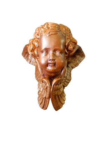 Vintage Alabaster Cherub Wanddeko, goldfarben Cherub Guardian - Bild 1 von 8